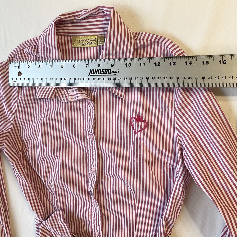 Princess Vera Wang Women Button Up Collar Shirt 3 Red Striped Bow Heart LongSlee - Picture 5 of 10